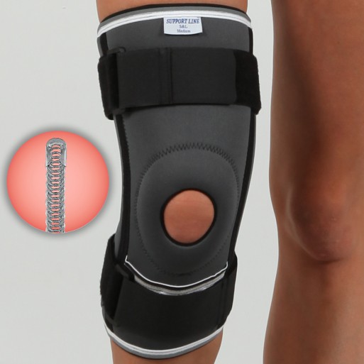 REF 103 Knee pad with a hole for the cup, flexible side inserts and fixing tapes. Neoprene.